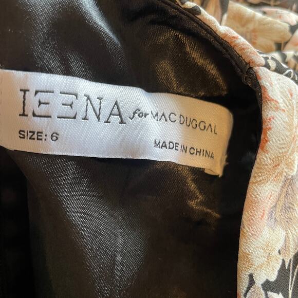 Mac Duggal Floral Print Flutter Sleeve A Line Dress Gown Black 11266 Size 6 New - Picture 15 of 16